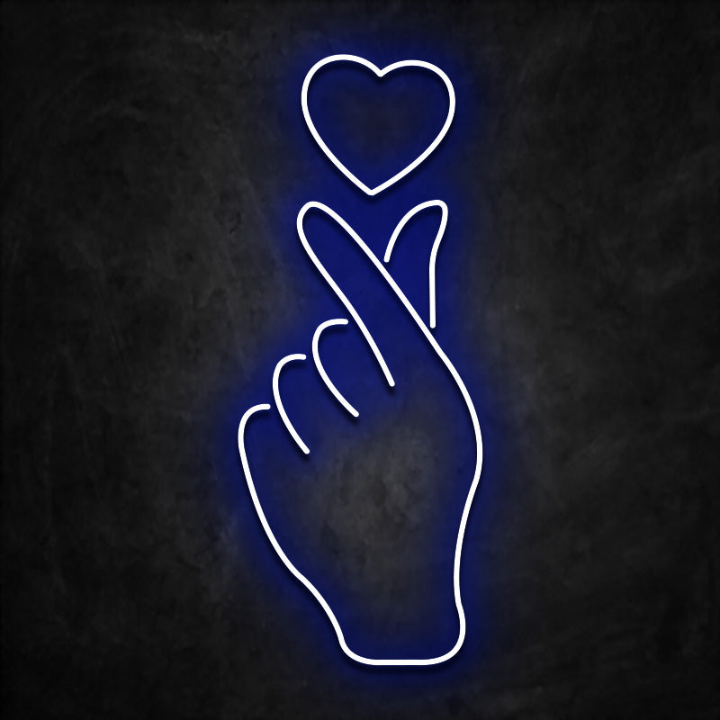 neon coeur main bleu