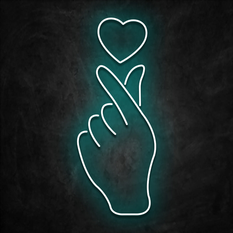 neon coeur main bleu ciel