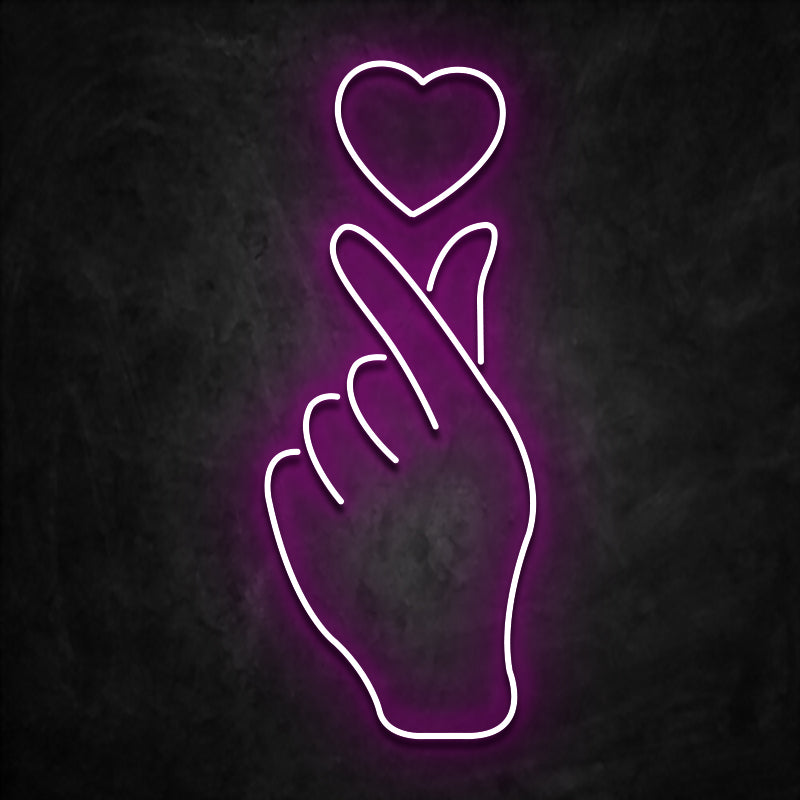 neon coeur main rose
