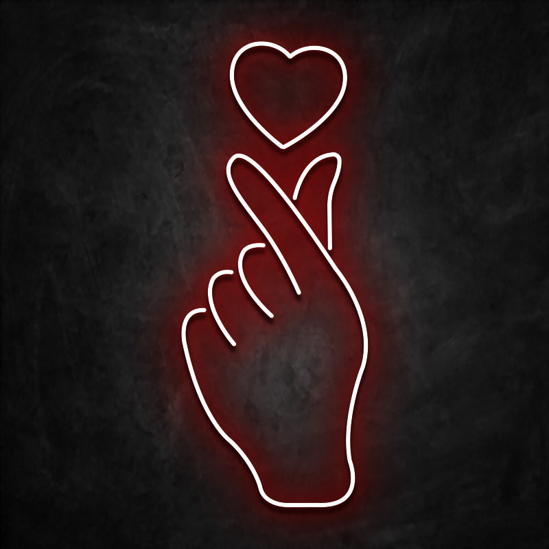 neon coeur main rouge