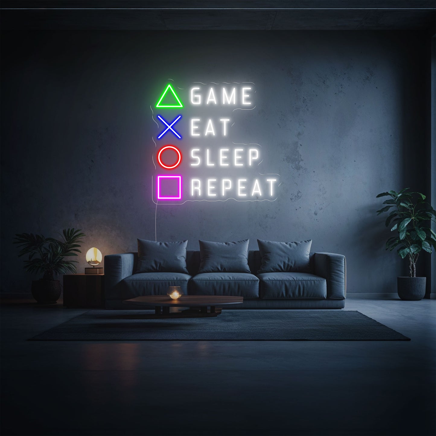 néon led playstation game eat sleep repeat