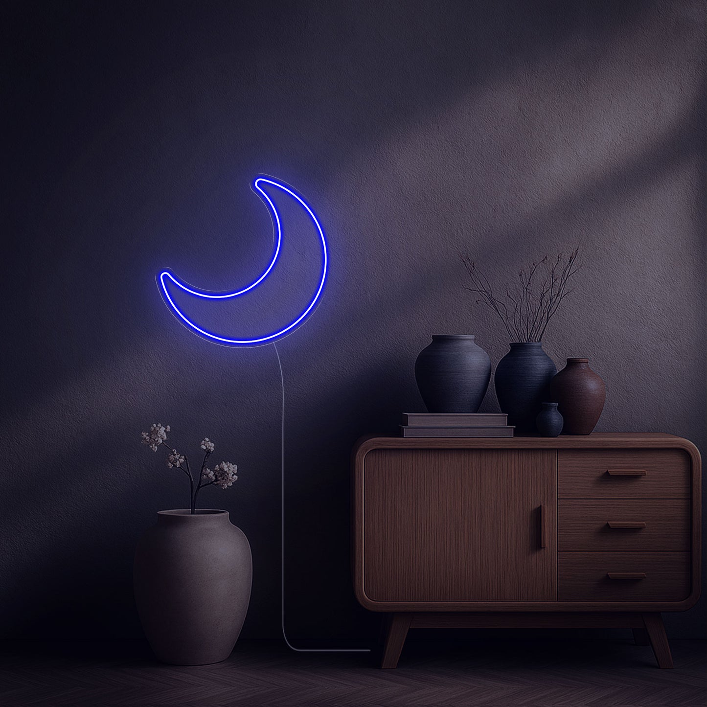 neon led lune bleu