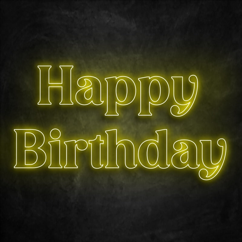 néon happy birthday jaune