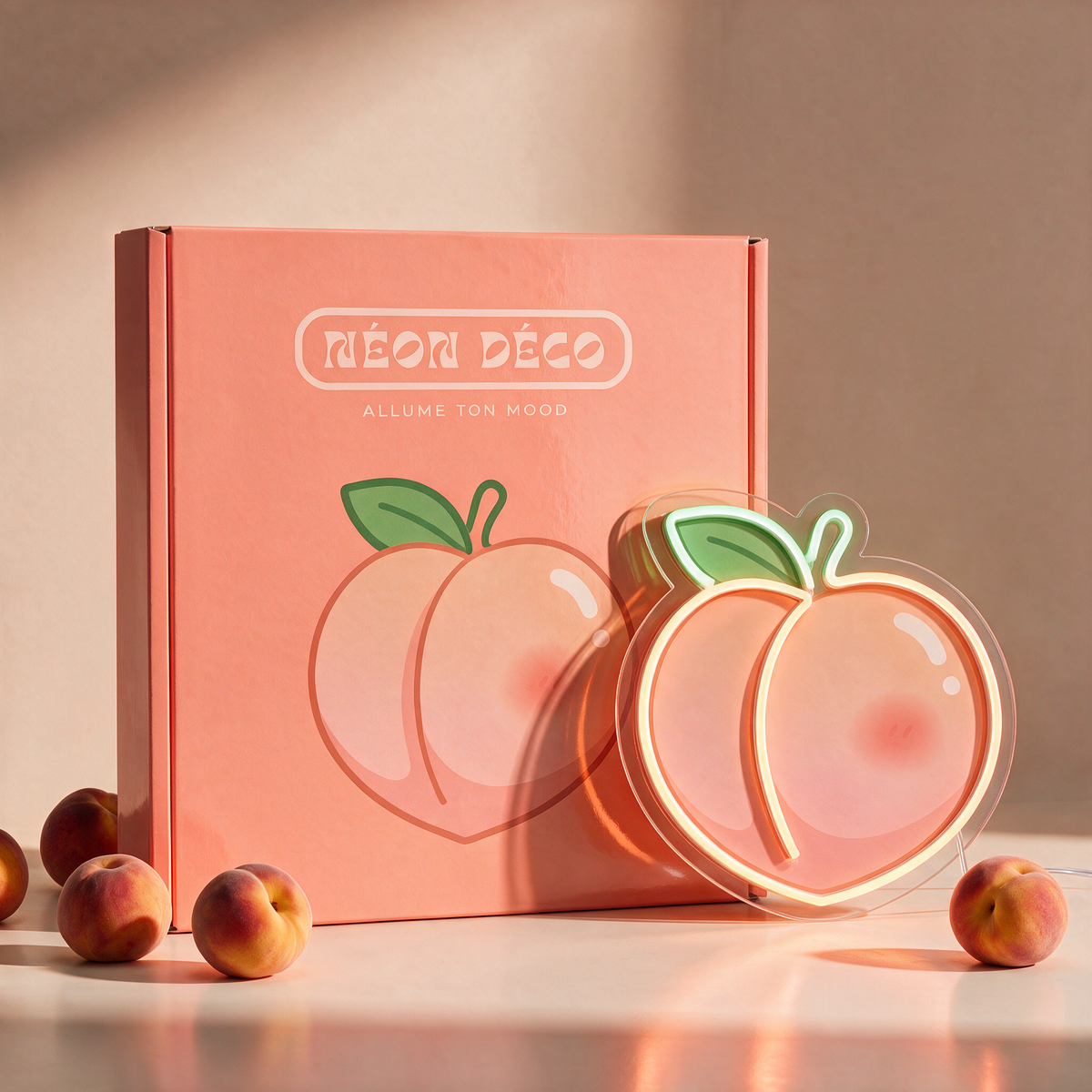 Néon pêche et sa boîte Néon Déco