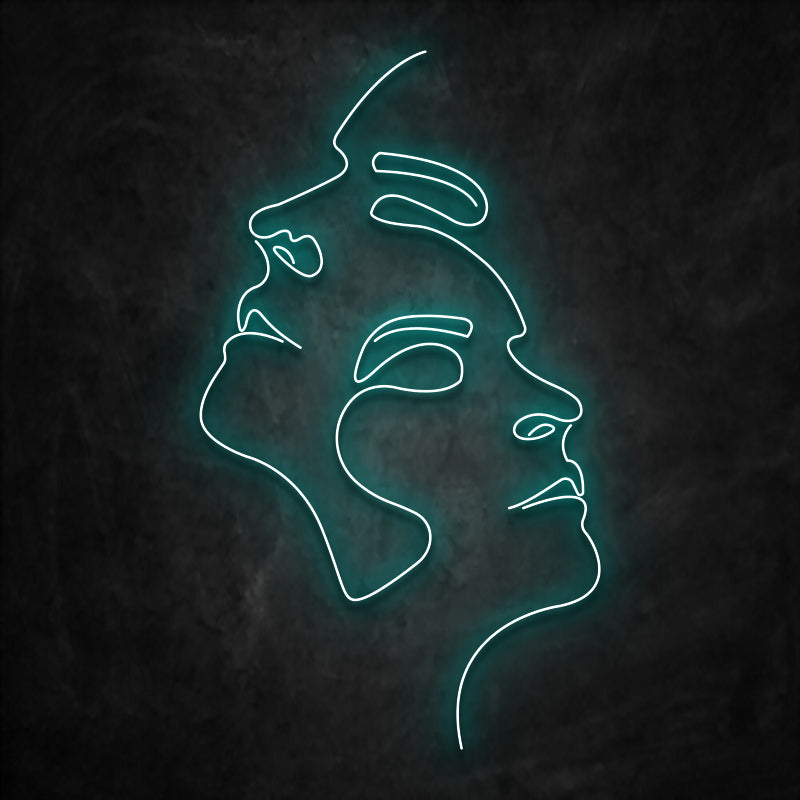 neon 2 visages bleu ciel