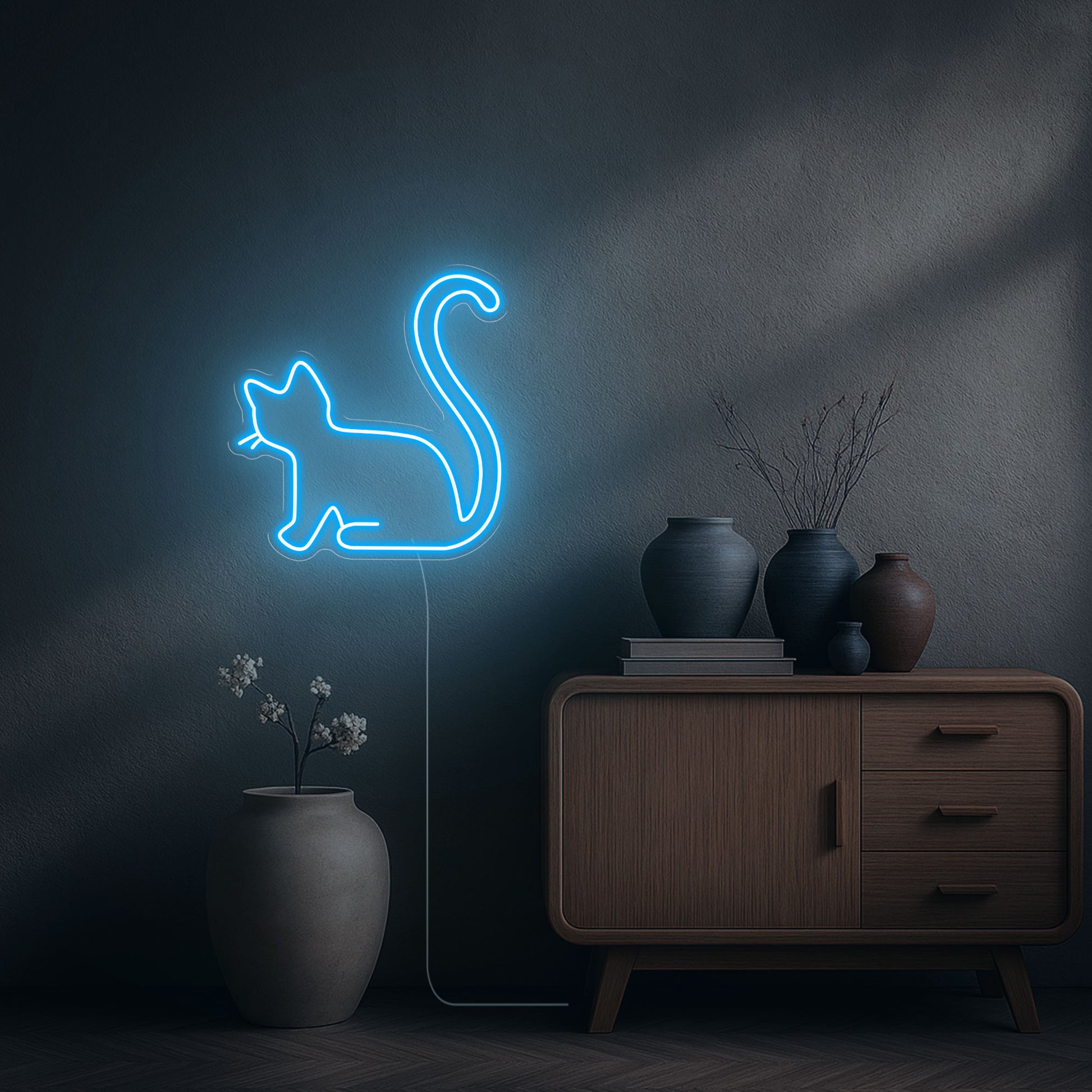 Néon Chaton led bleu ciel