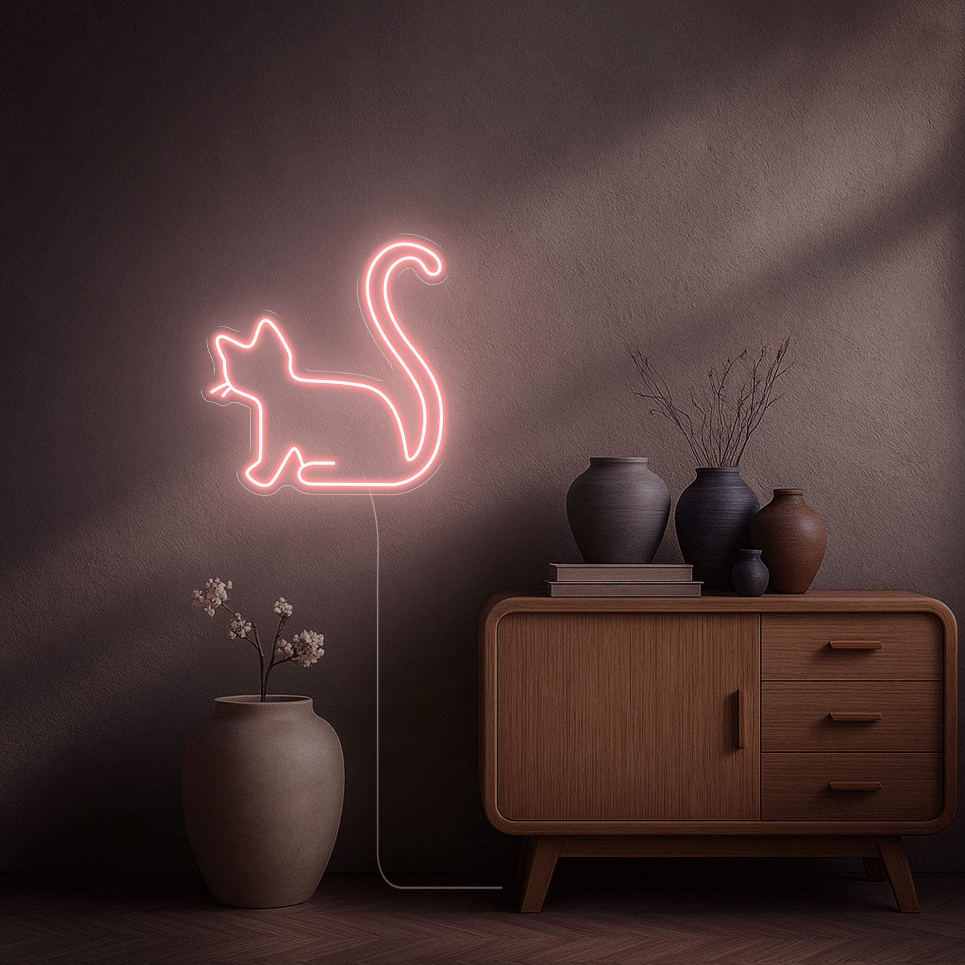 Néon Chaton led rose pale