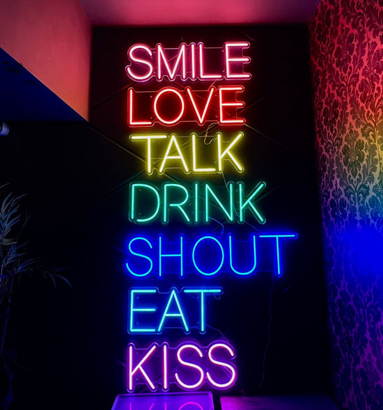 neon smile love talk drink shout eat kiss