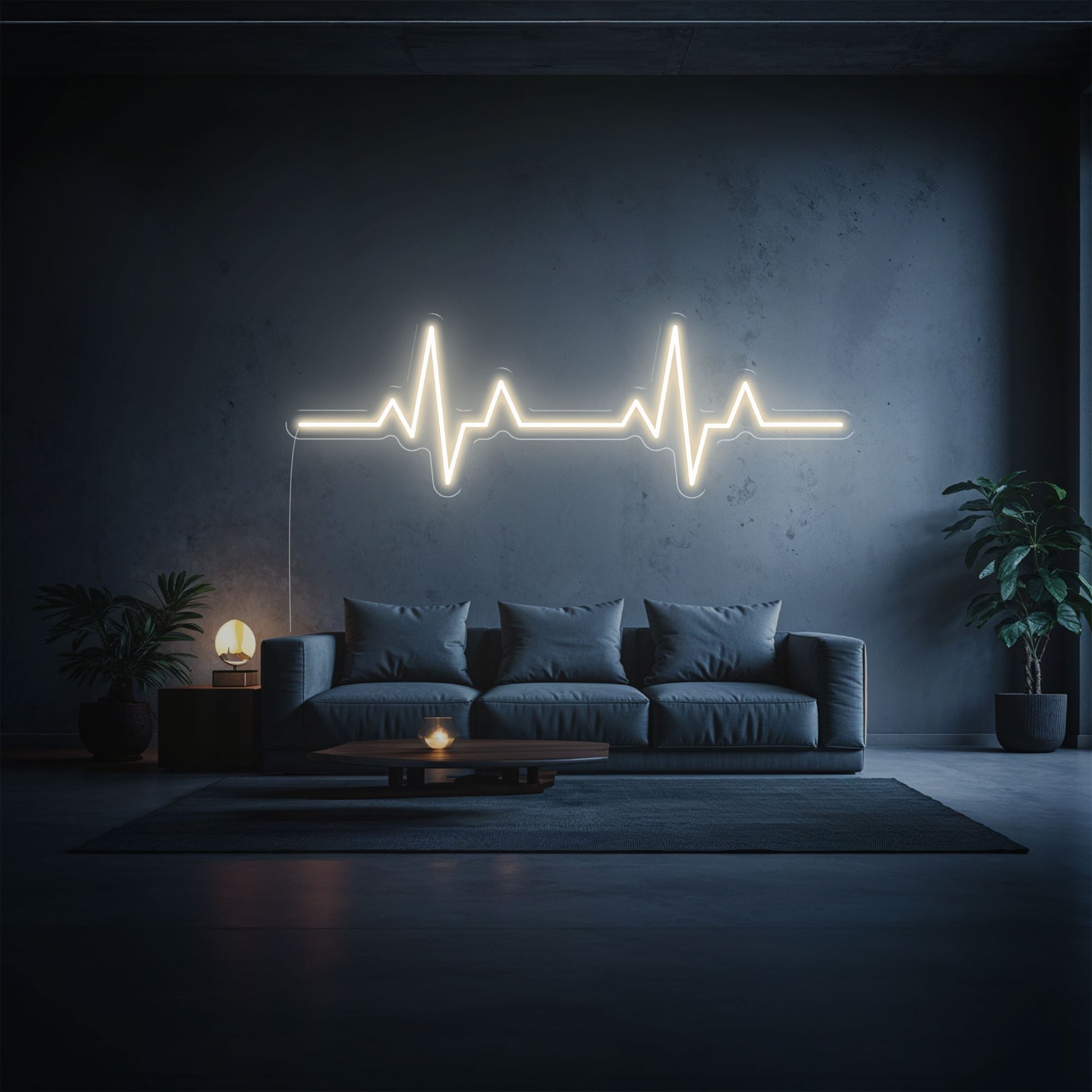 neon led cardiogramme blanc chaud