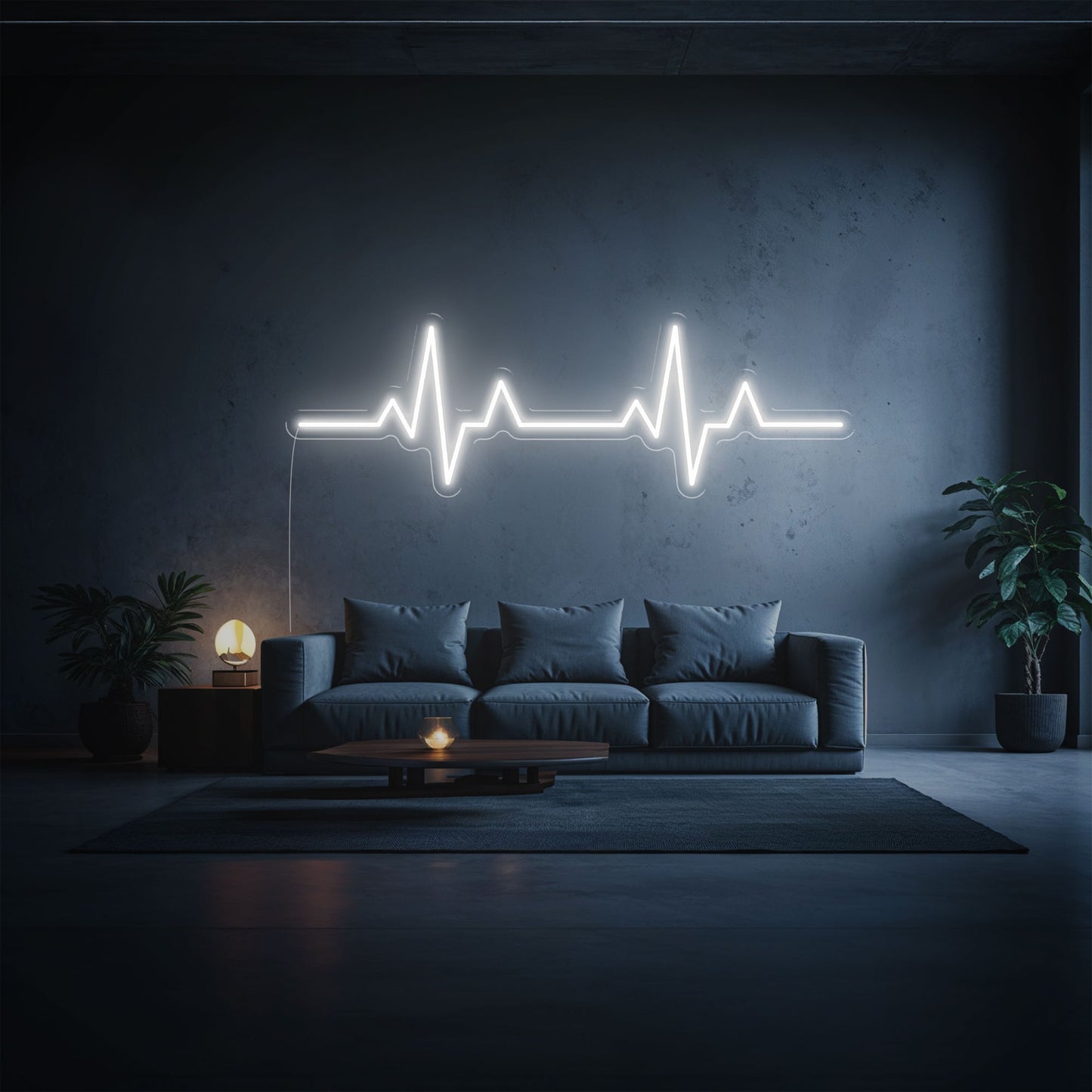 neon led cardiogramme blanc