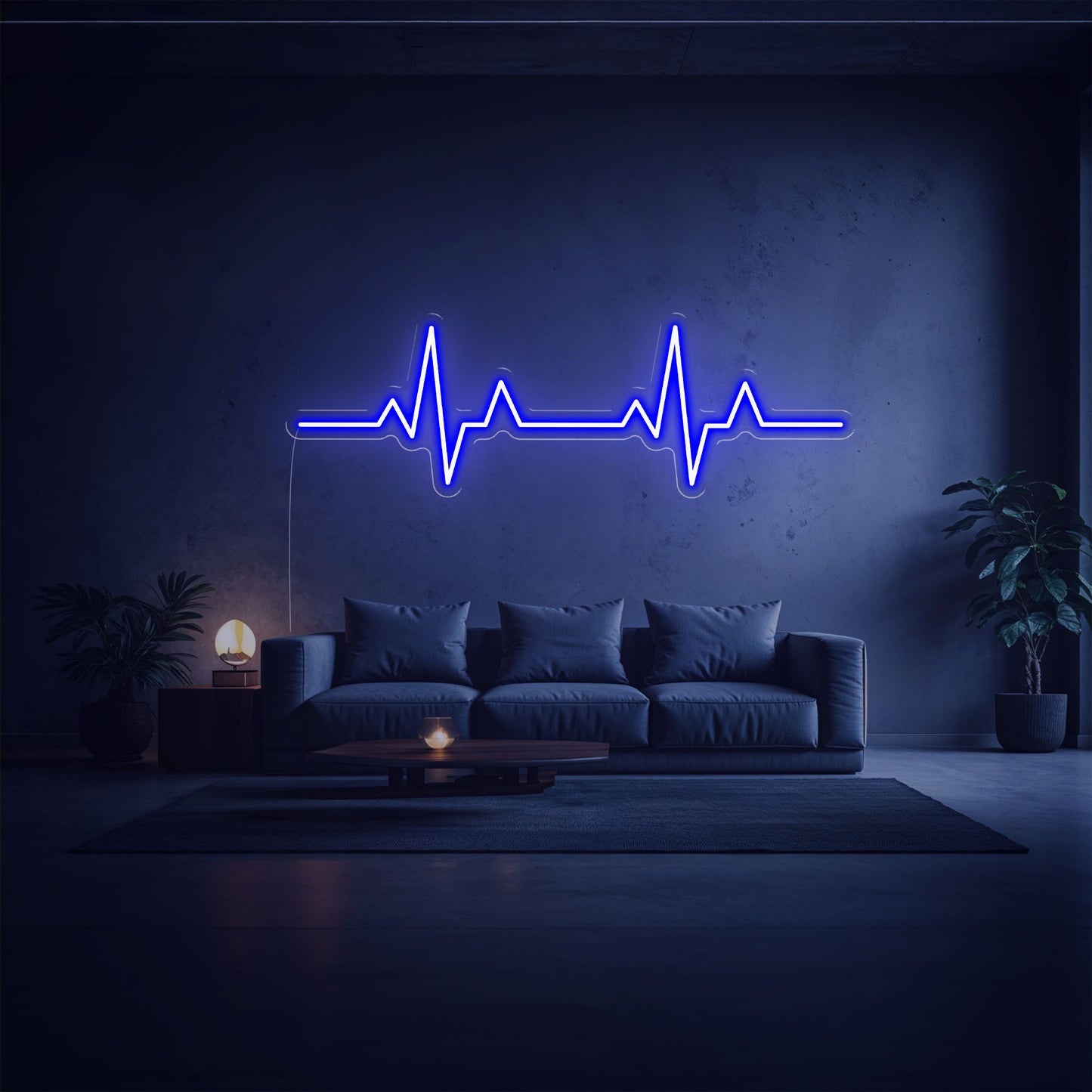 neon led cardiogramme bleu