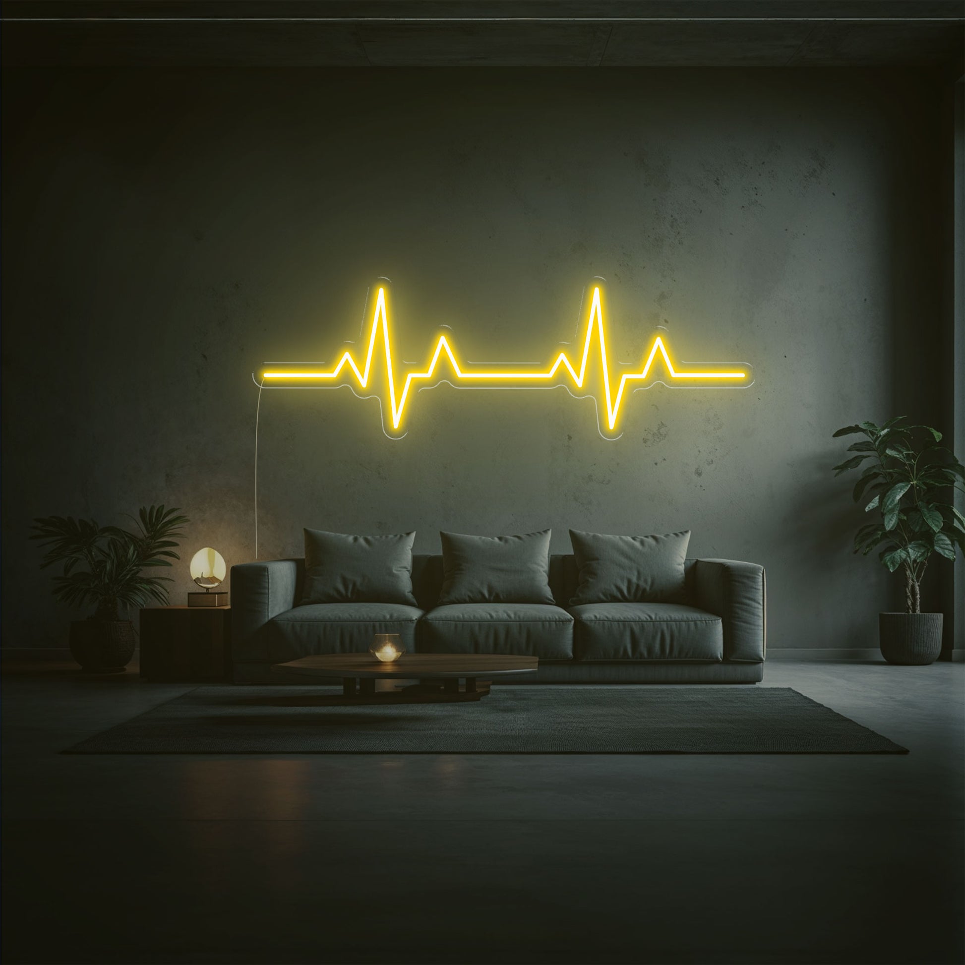 neon led cardiogramme jaune