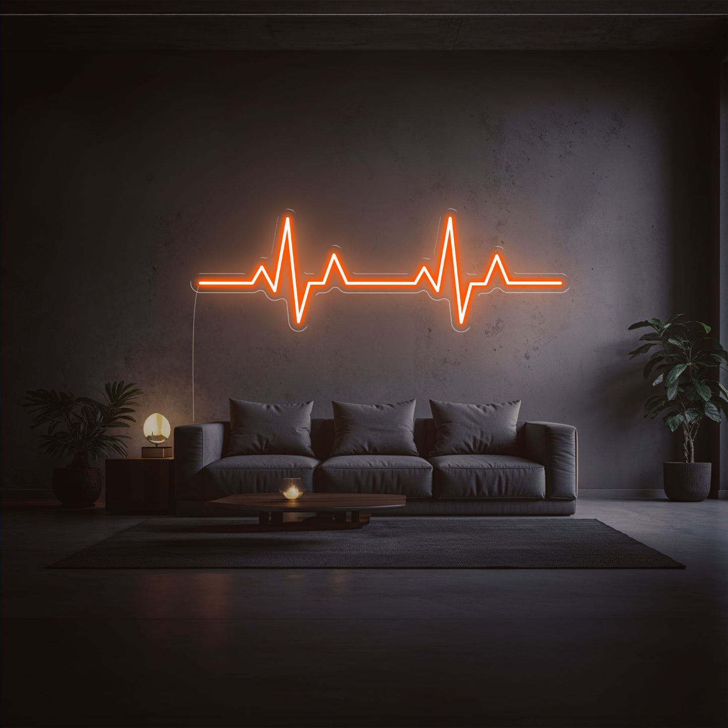 neon led cardiogramme orange