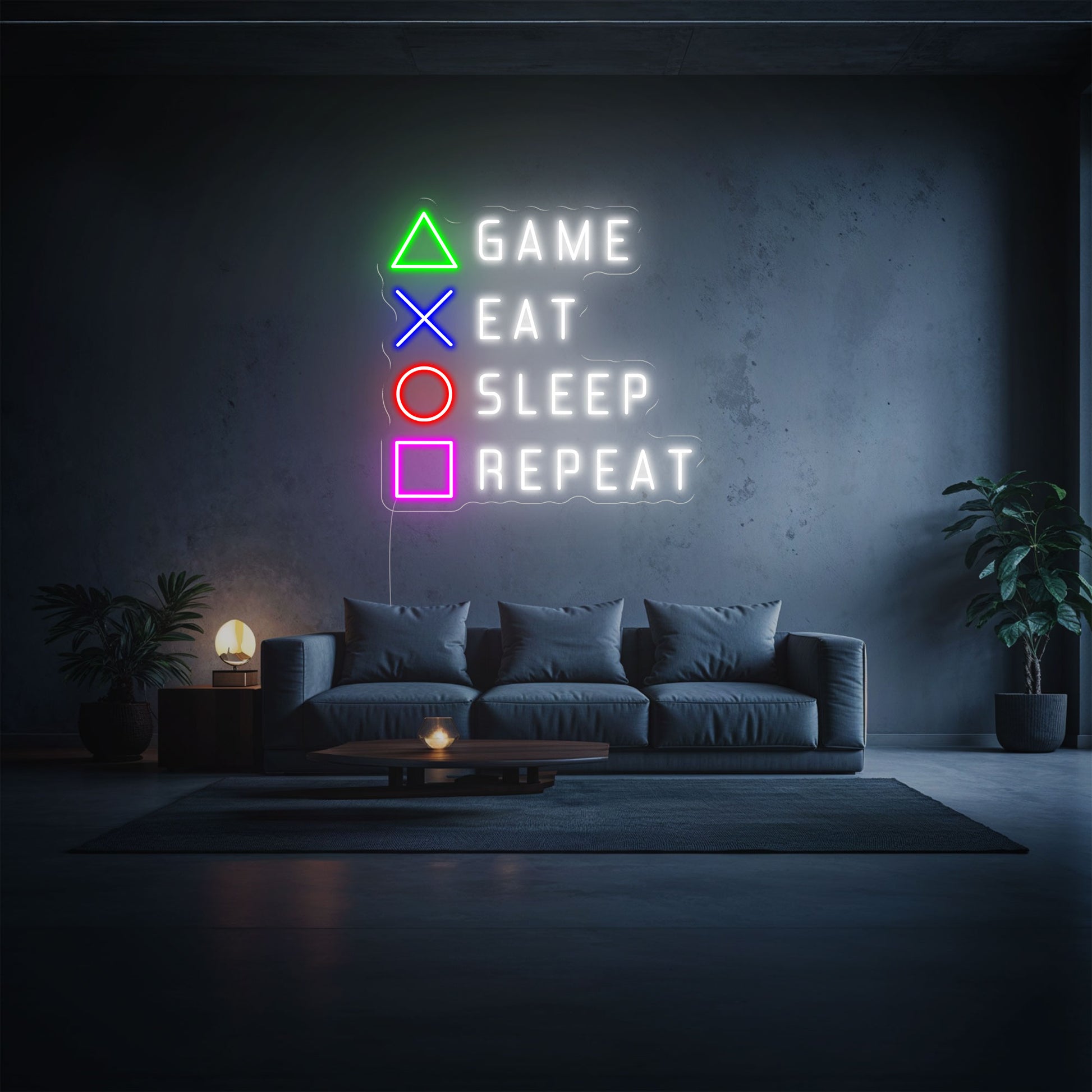 néon led playstation game eat sleep repeat