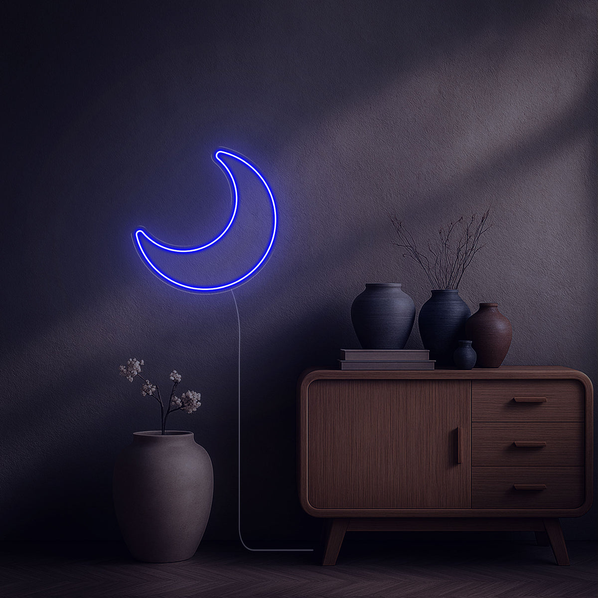 neon led lune bleu