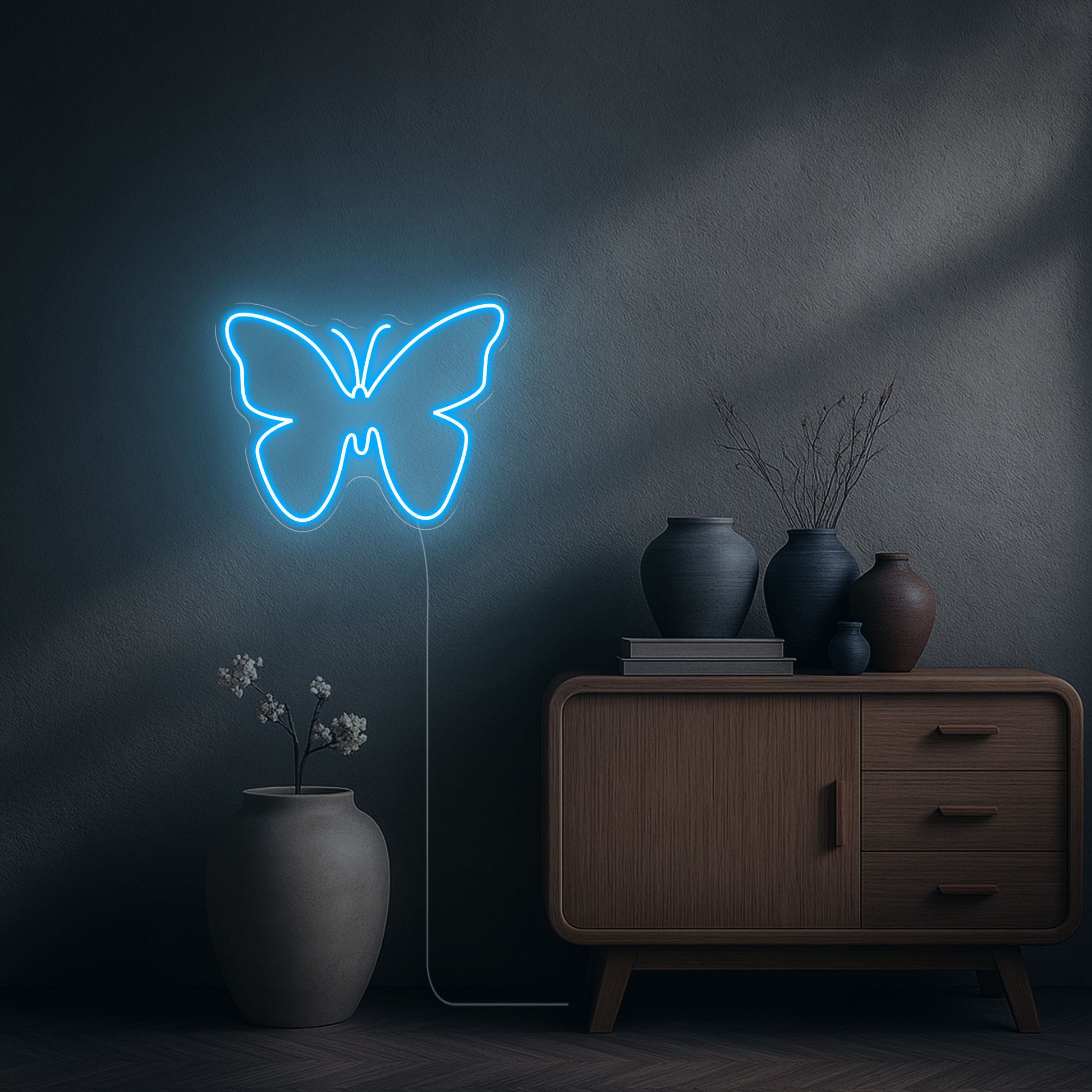 neon led papillon bleu ciel