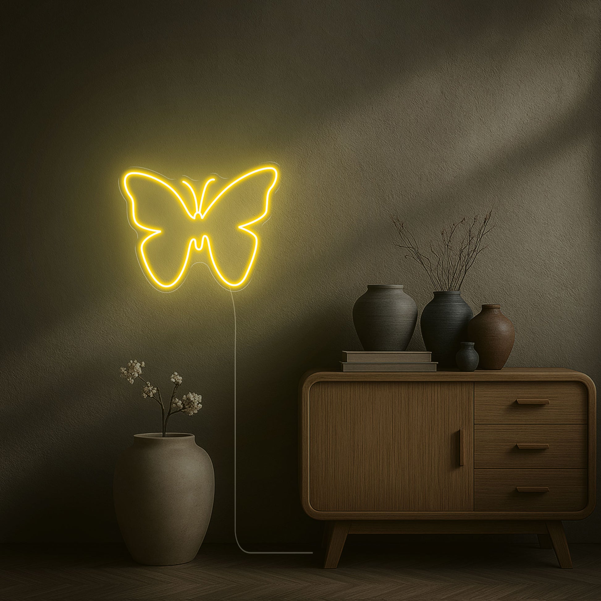 neon led papillon jaune