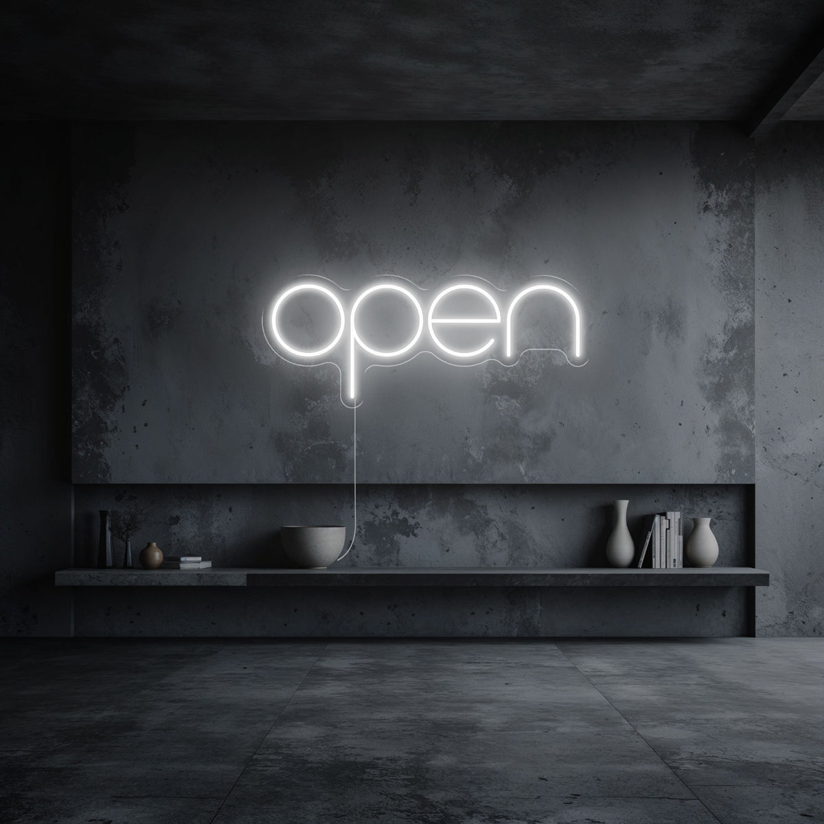 neon open blanc