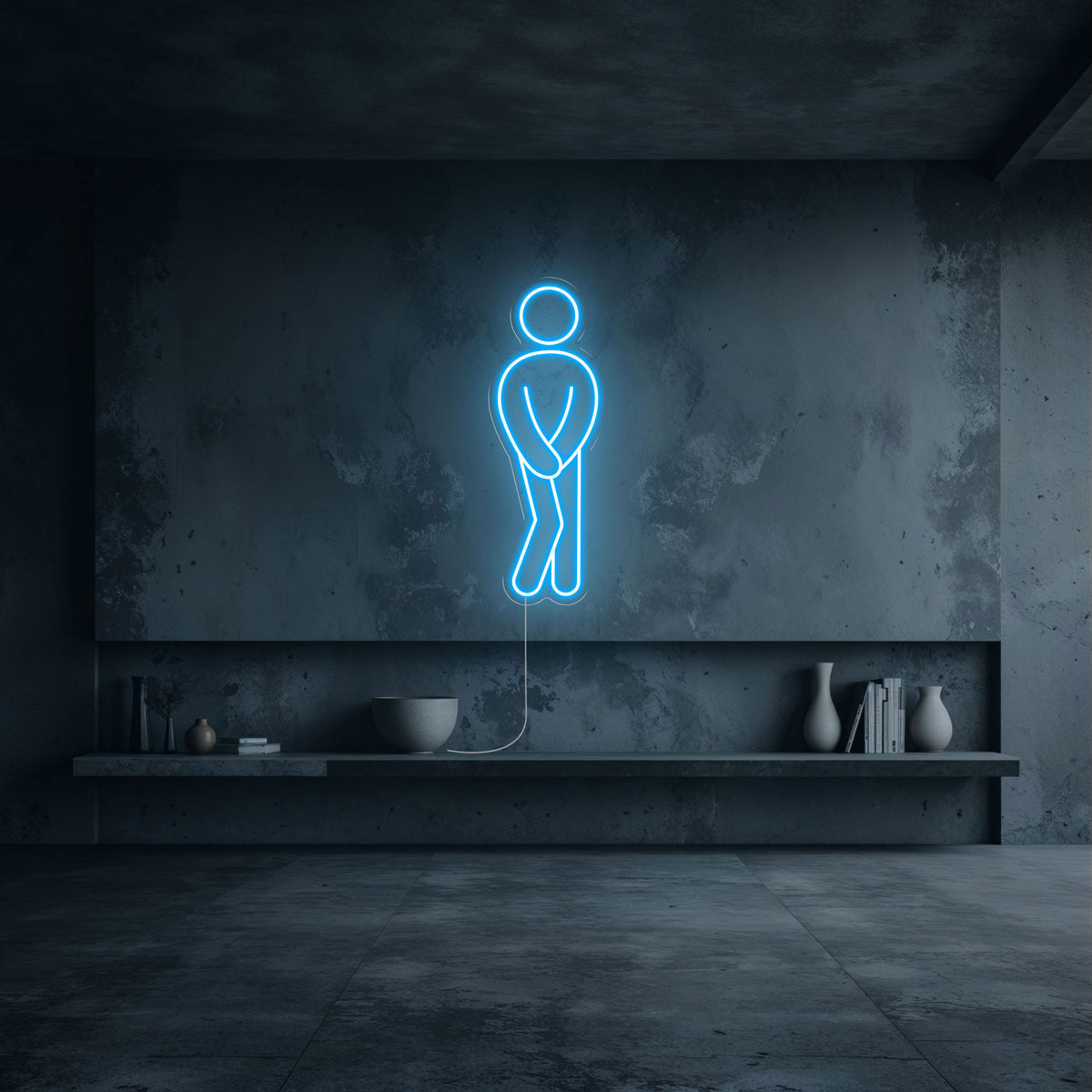 néon wc pipi homme bleu ciel