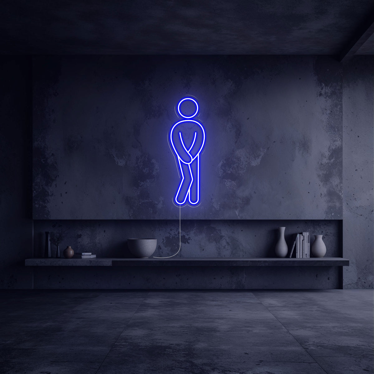 néon wc pipi homme bleu