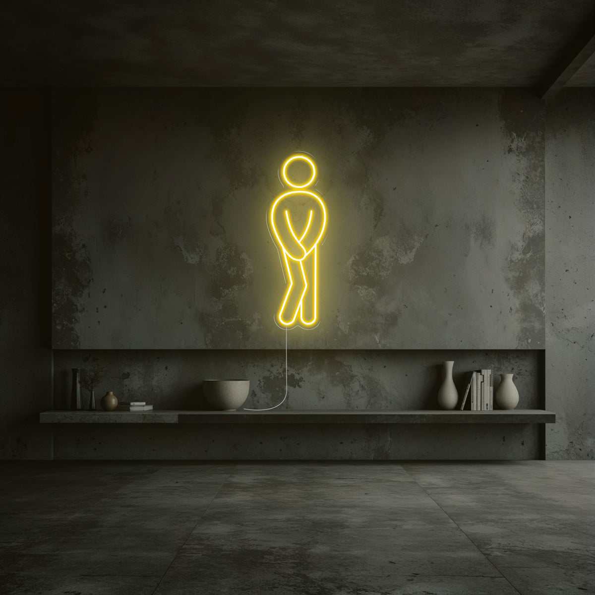 néon wc pipi homme jaune