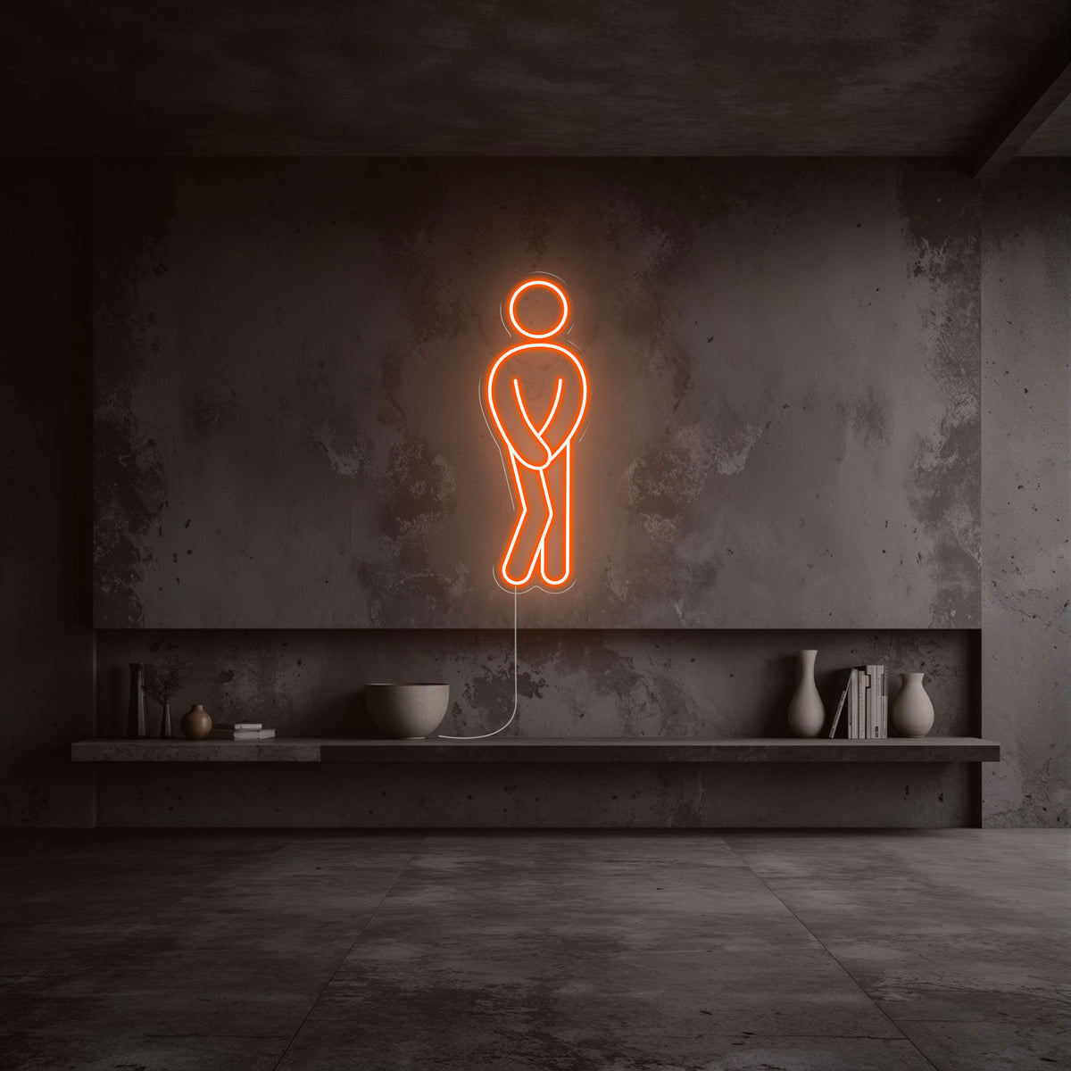 néon wc pipi homme orange