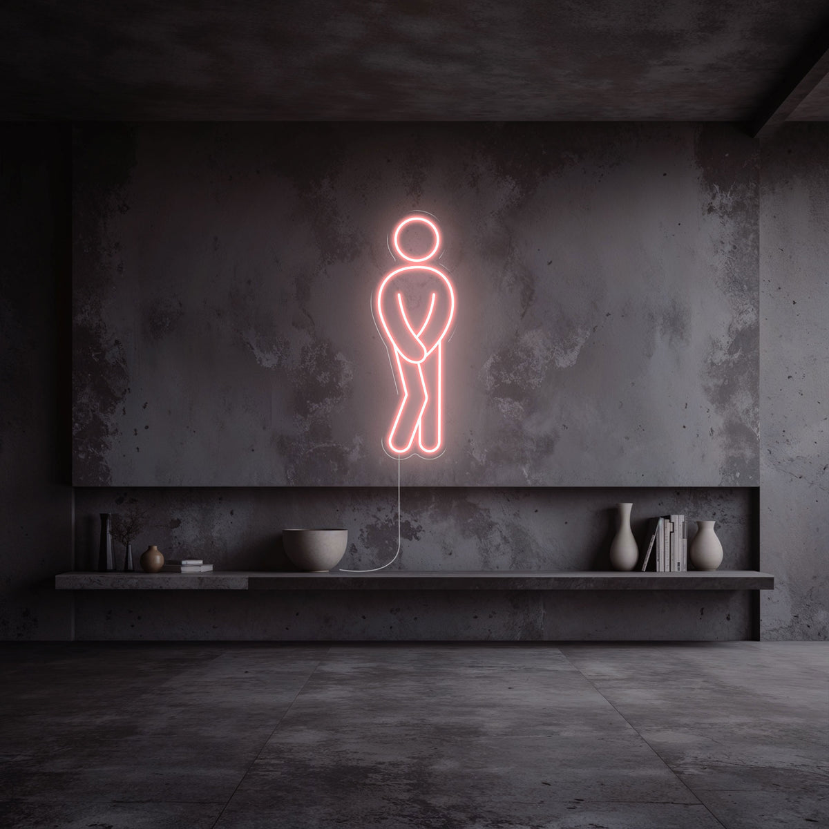 néon wc pipi homme rose pale
