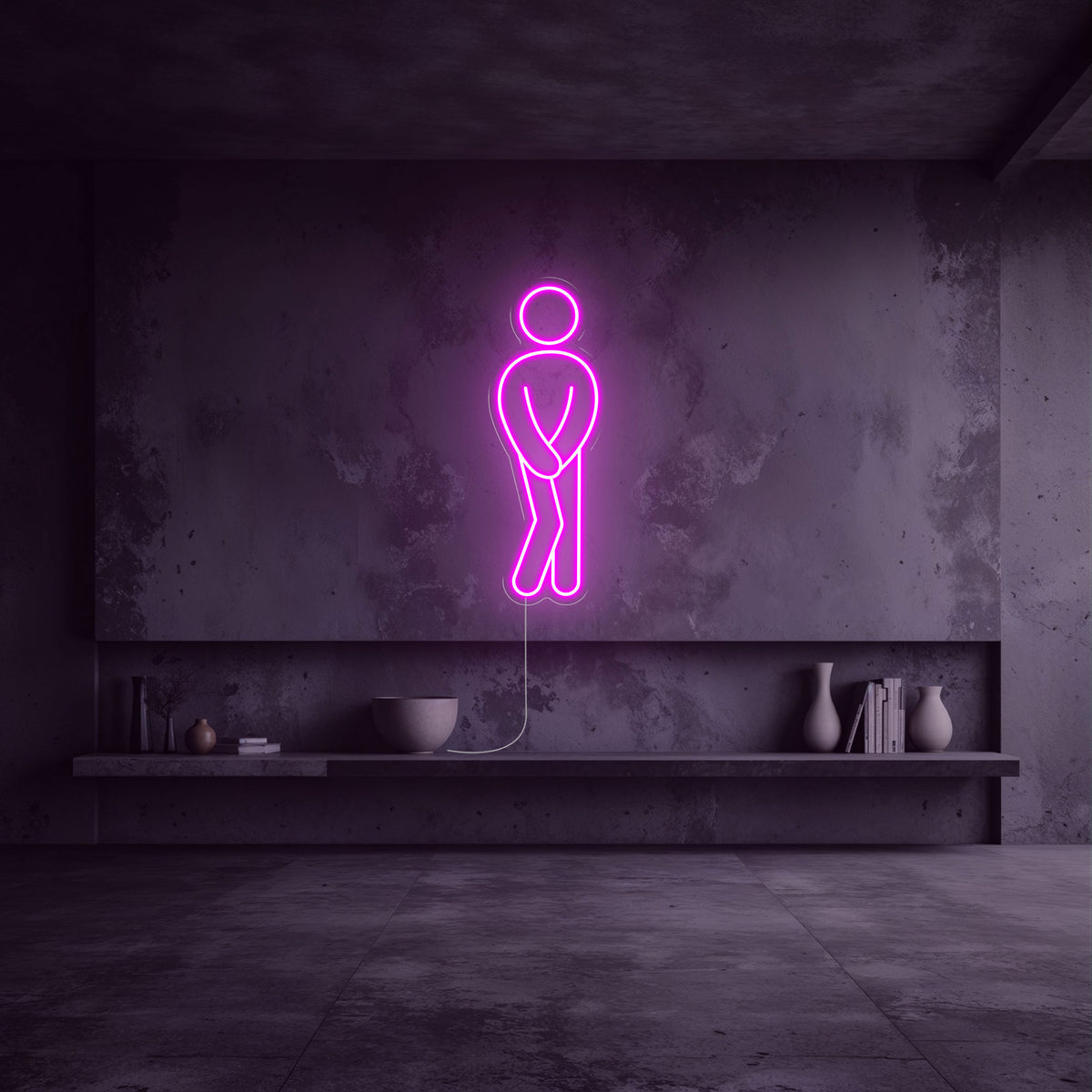 néon wc pipi homme rose