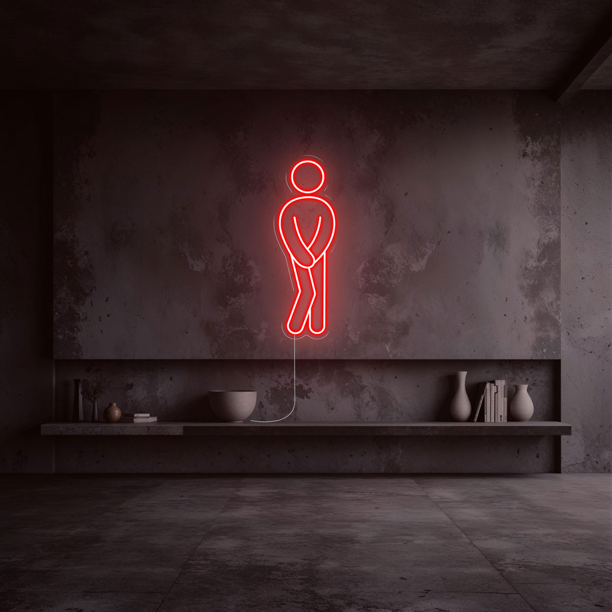 néon wc pipi homme rouge