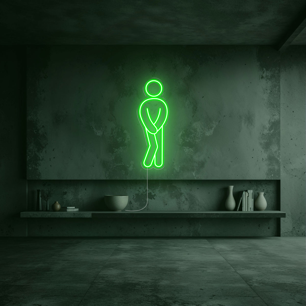 néon wc pipi homme vert