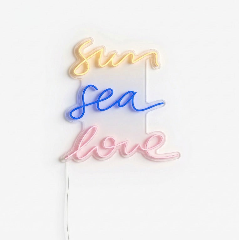 neon sun sea love fond blanc