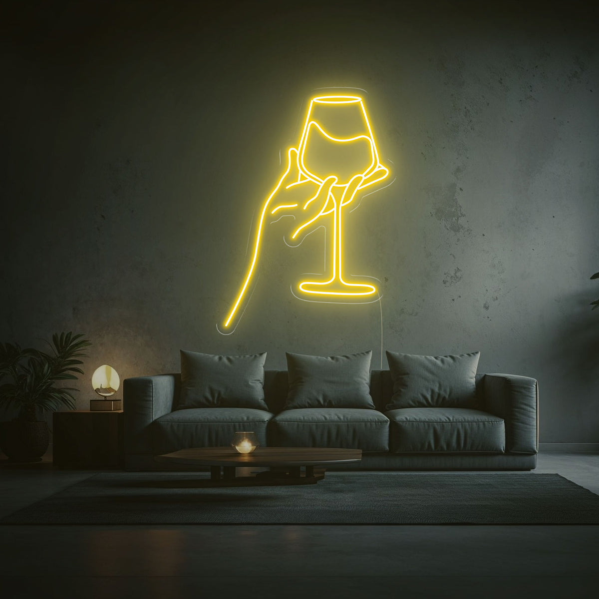 néon verre de vin jaune