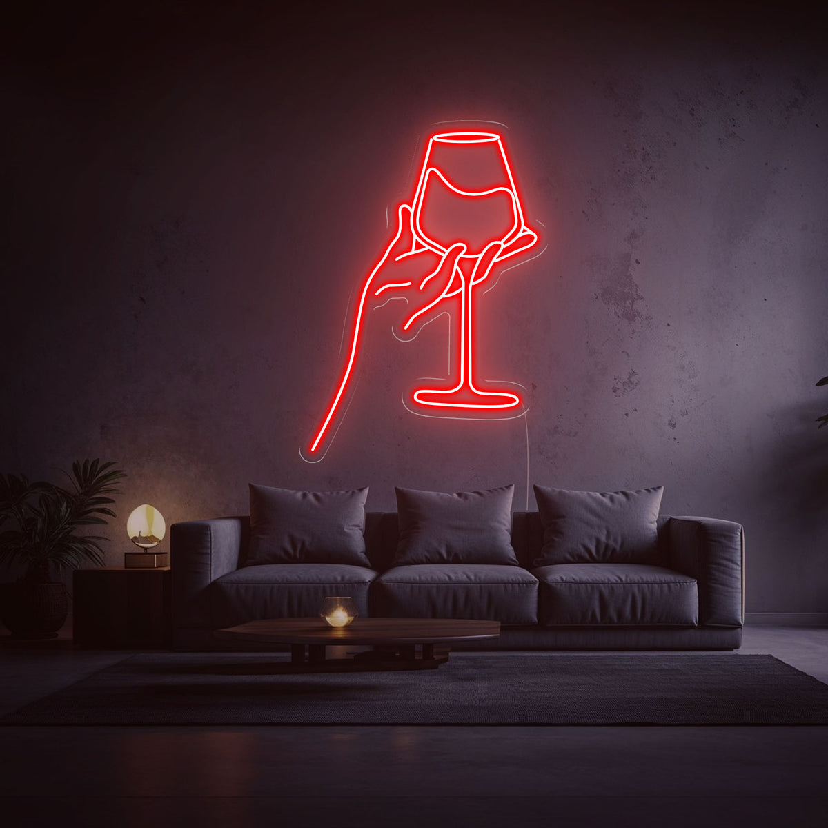 néon verre de vin rouge