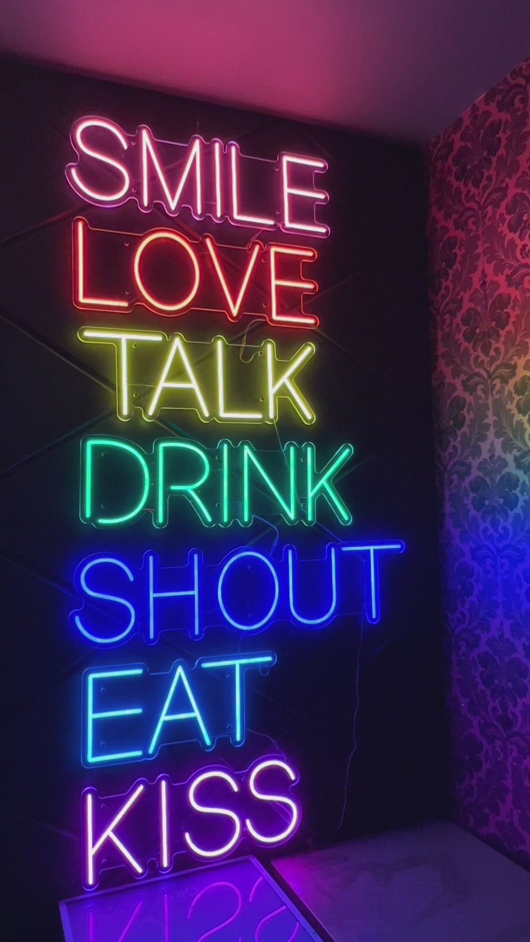 neon smile love talk drink shout eat kiss