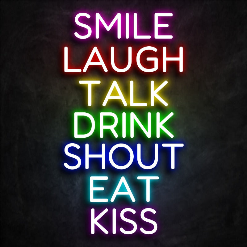 neon smile laugh talk